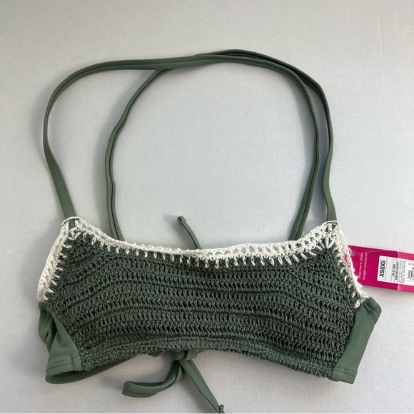 NWT Juniors' Crochet Bralette Bikini Top - Xhilaration Sage Green XS - Picture 7 of 14